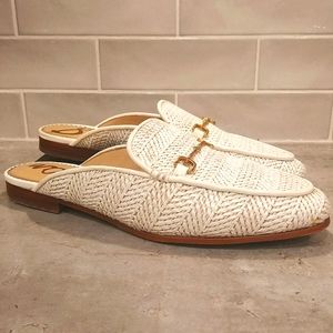 Sam Edelman Women's Linnie Mule Shoes Size 8 Summer White Slip On Woven Flats
